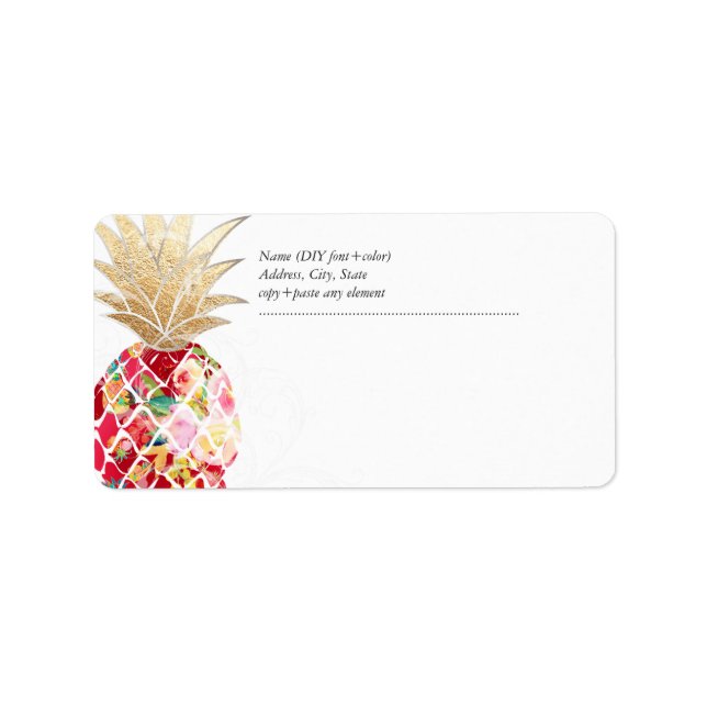 Etiqueta PixDezines Aloha Pineapple+acuarela floral (Frente)