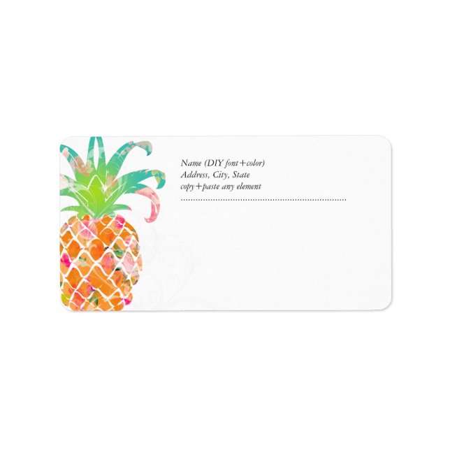 Etiqueta PixDezines Aloha Pineapple+acuarela floral (Frente)