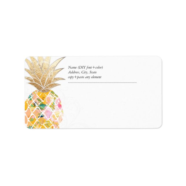 Etiqueta PixDezines Aloha Pineapple+acuarela floral (Frente)