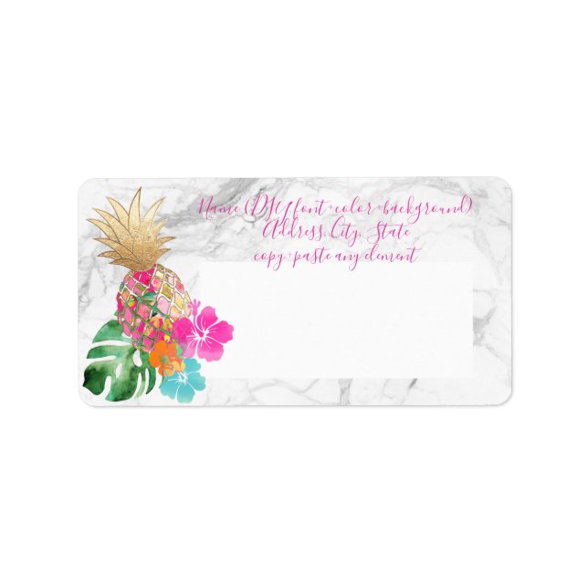 Etiqueta PixDezines Aloha Pineapple+Faux Gold (Frente)