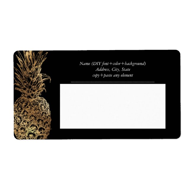 Etiqueta PixDezines Aloha Pineapple+Faux Gold (Frente)