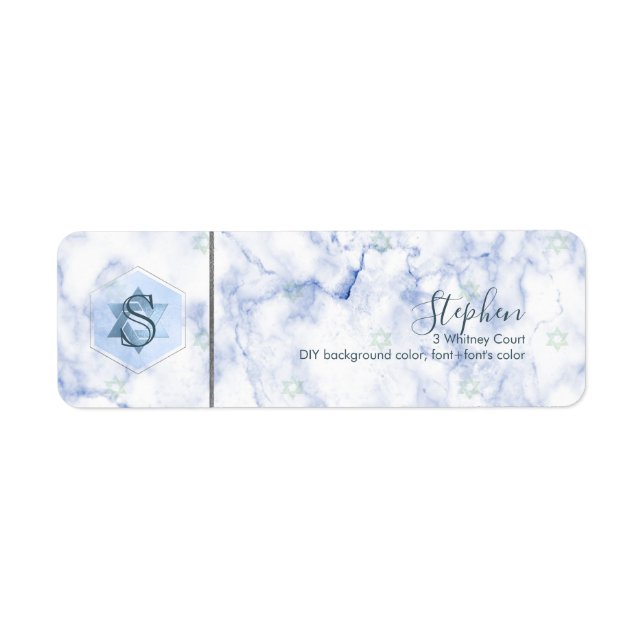 Etiqueta PixDezines Bar Mitzvah Honeycomb+Marble Azul (Frente)