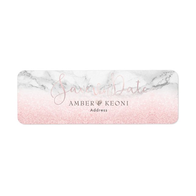 Etiqueta PixDezines Rubor Pink Snow Bokeh+Marble Save Date (Frente)