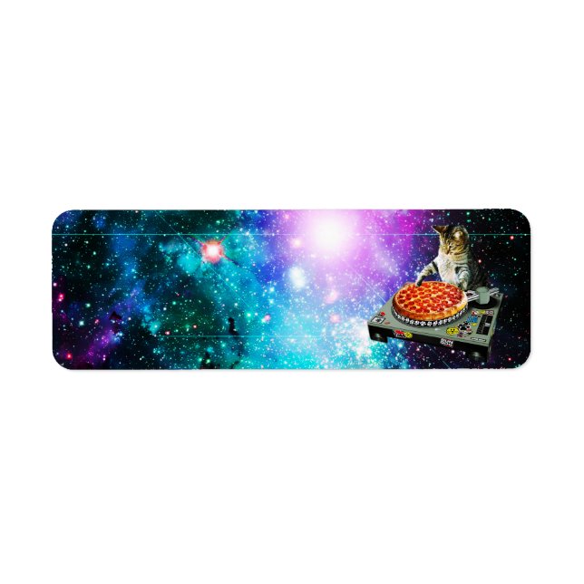 Etiqueta Pizza de gato dj espacial (Frente)