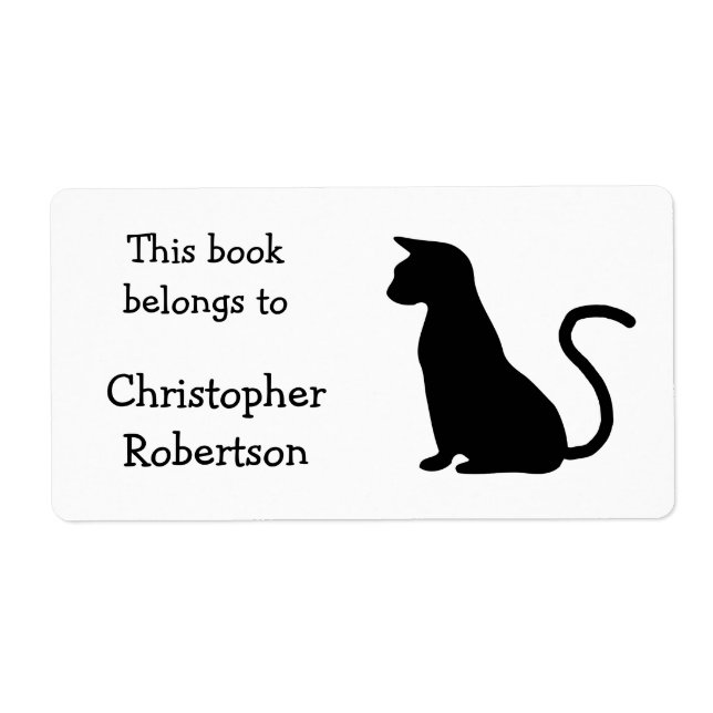 Etiqueta Placa de libro de silueta de gato (Frente)