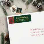 Etiqueta Plaid Gold Foil Script Christmas Return Address<br><div class="desc">Red and Green Plaid Gold Foil Script Christmas Return Address labels featuring our modern typography of Merry Christmas in faux gold foil on a festive holiday background plaid of red, green, white, and stripes of more faux gold foil, set at a cozy angle. Designed by Cedar & String; please contact...</div>