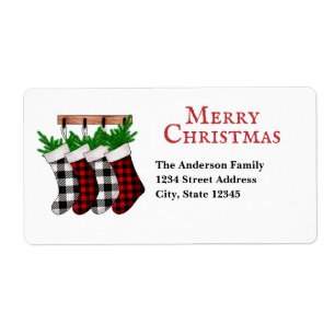 Etiqueta Plaid Merry Christmas Stockings