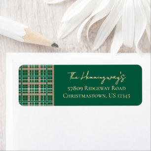 Etiqueta Plaid verde de Navidad simplemente elegante para d