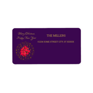 Etiqueta Planta de Poinsettia Roja sobre el cielo morado es