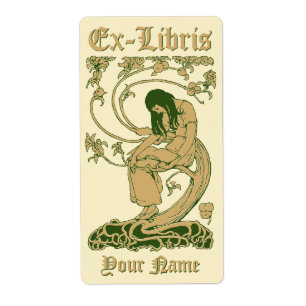Etiqueta Plantilla de árbol de libros de Art Nouveau Ex Lib