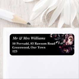 Etiqueta Plantilla de peonías burgundy elegantes moody noir