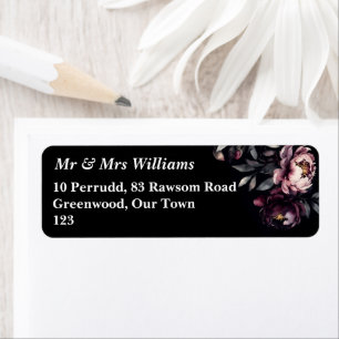 Etiqueta Plantilla de peonías burgundy elegantes moody noir