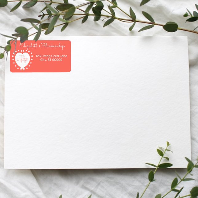 Etiqueta Plantilla de puntos cardíacos de monograma girator (address label used as return address lable)