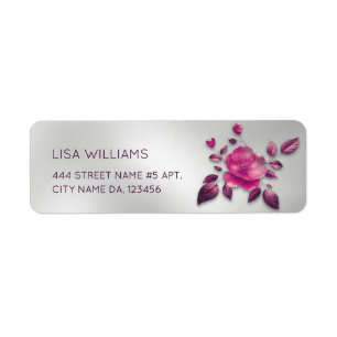 Etiqueta Plata de flor metálica brillante rosa