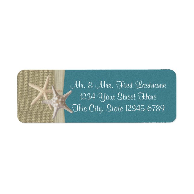 Etiqueta Playa Starfish y Burlap Verde azulado (Frente)