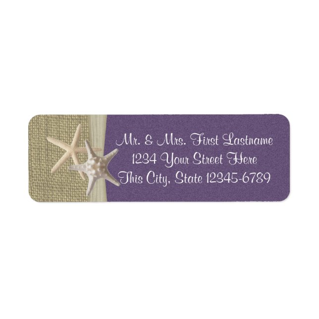 Etiqueta Playa Starfish y morada Burlap (Frente)