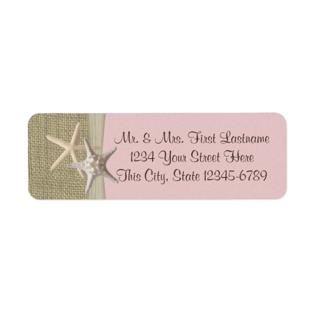 Etiqueta Playa Starfish y rosa Burlap (Frente)