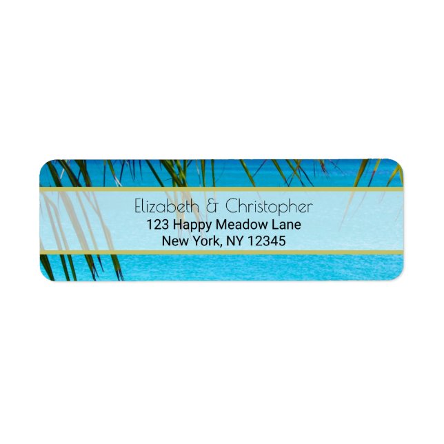 Etiqueta Playa Tropical con Palm Fronds (Frente)