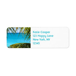 Etiqueta Playa tropical enmarcada con palmeras