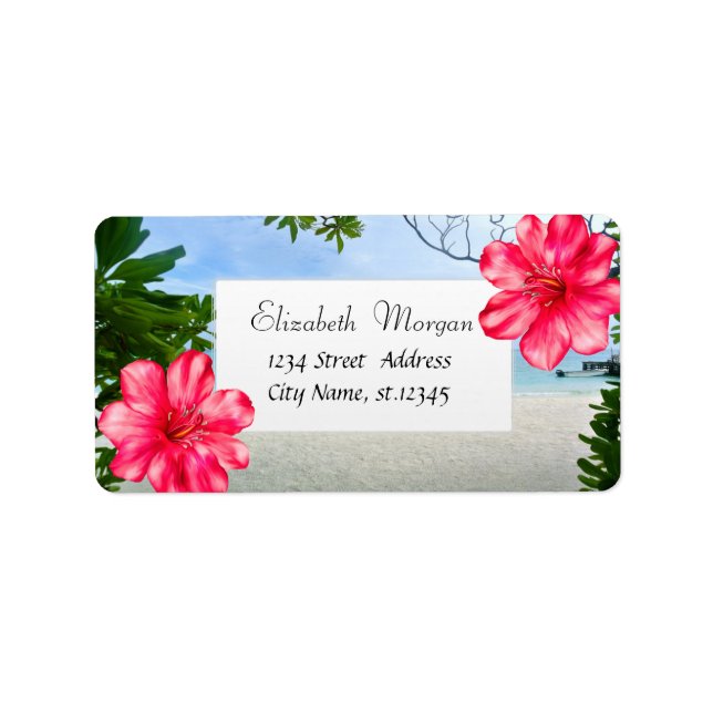 Etiqueta Playa Tropical Moderna, Hibiscus (Frente)