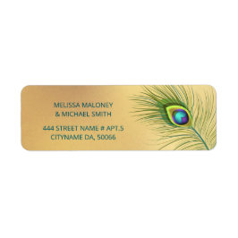 Etiqueta Pluma de Pavo Real Oro |  Boda