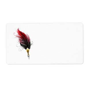 Etiqueta Pluma de plumas rojas con nido de oro