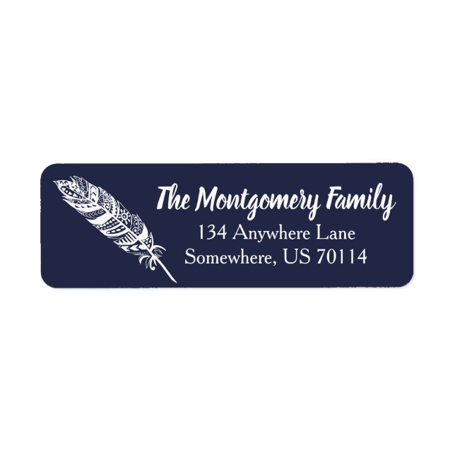 Etiqueta Pluma tribal bohemia blanca de moda (Frente)