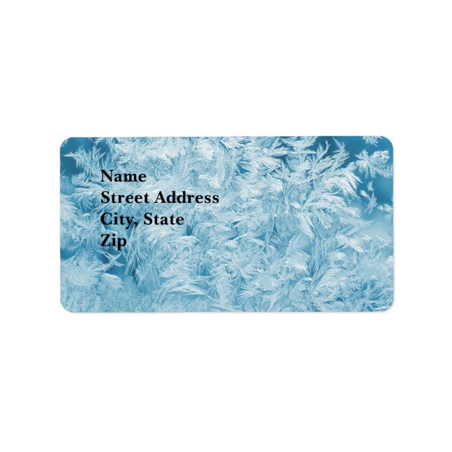 Etiqueta plumas azules abstractas y copos de nieve (Frente)