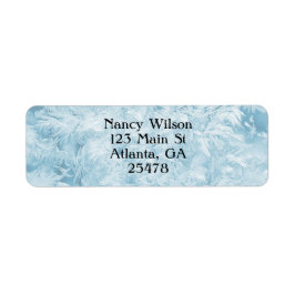 Etiqueta plumas azules abstractas y copos de nieve