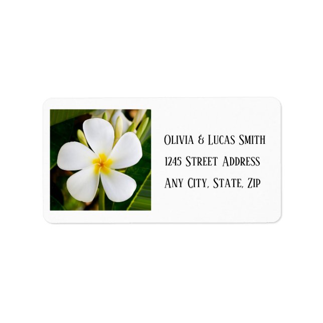 Etiqueta Plumeria blanca tropical - Nuevos comienzos - Boda (Frente)