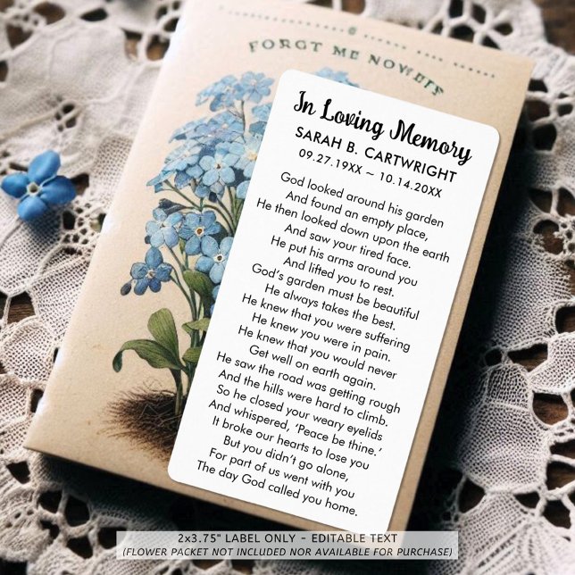 Etiqueta Poema del Funeral Memento Gods Garden personalizad (Subido por el creador)