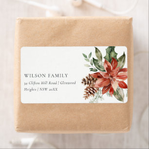 Etiqueta Poinsettia Bunch Merry Christmas Pine