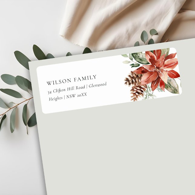 Etiqueta Poinsettia Bunch Merry Christmas Pine (Subido por el creador)