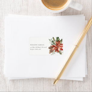 Etiqueta Poinsettia Bunch Merry Christmas Pine