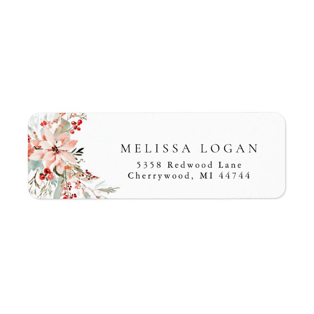 Etiqueta Poinsettia Christmas floral Wedding design pink (Frente)