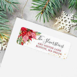 Etiqueta Poinsettia de Navidad Gold Splash Dirección de dev