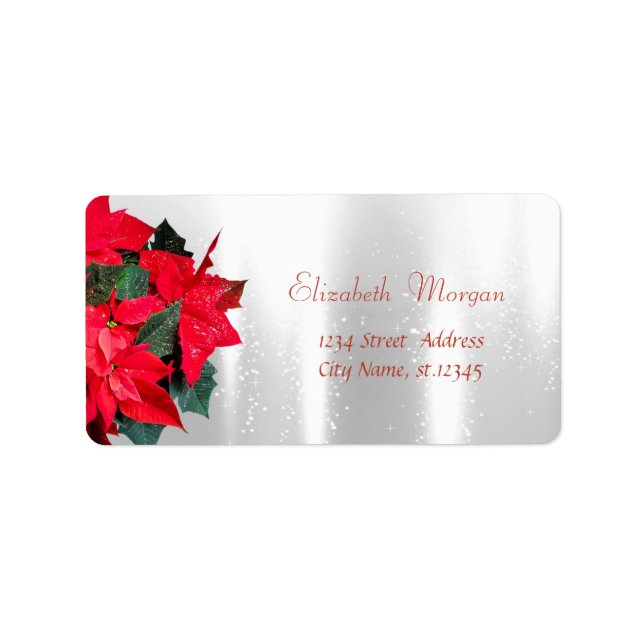 Etiqueta Poinsettia de Navidad, Plata (Frente)