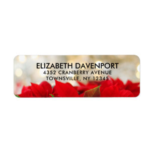 Etiqueta Poinsettias rojas con Navidades del Bokeh de Oro