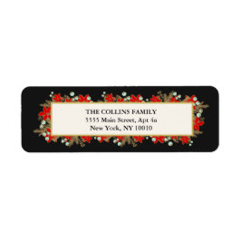 Etiqueta Poinsettias Rojas Festivas y Elegantes