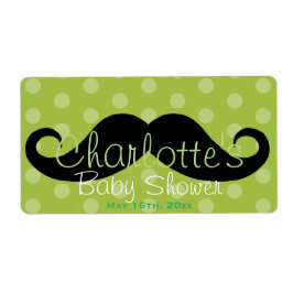 Etiqueta Polka Verde Dot Mustache Botella de agua Baby Show