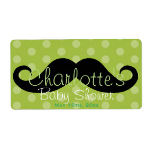 Etiqueta Polka Verde Dot Mustache Botella de agua Baby Show