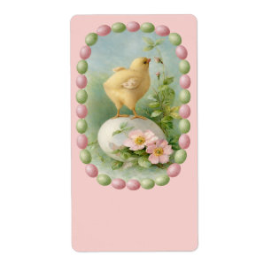 Etiqueta Pollito de primavera con borde de huevo pastel