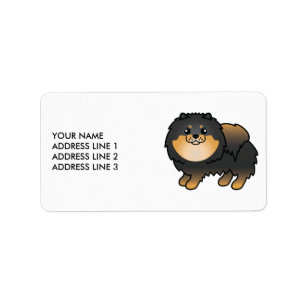 Etiqueta Pomerania negro y fuego lindo perro de dibujos ani