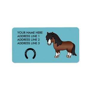 Etiqueta Poni Shetland de dibujos animados marrón