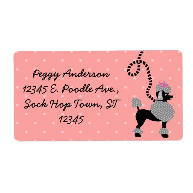 Etiqueta Poodle Skirt Retro rosa y negro 50 personalizado (Frente)