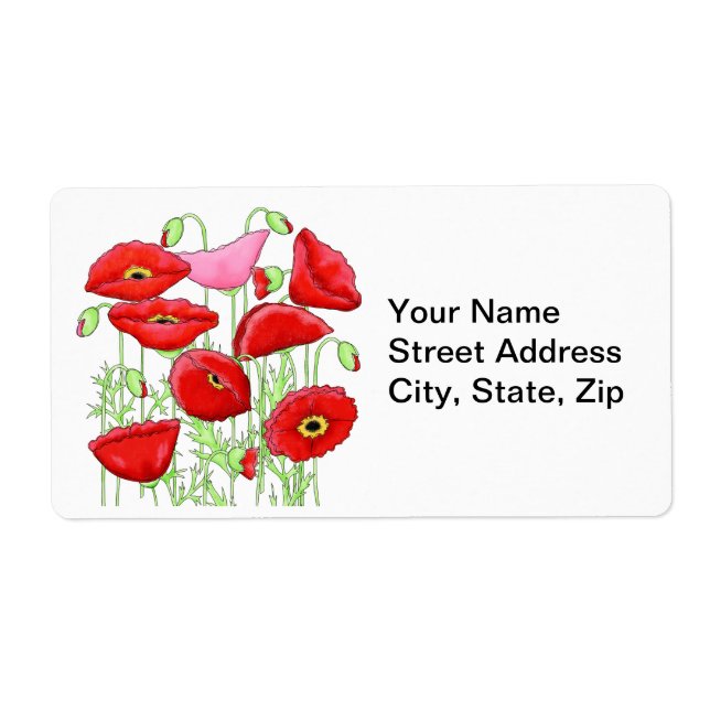 Etiqueta Poppies rojos Art Custom Name Personalizado (Frente)