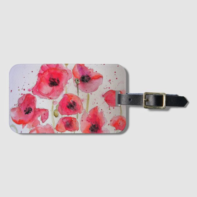 Etiqueta portaequipajes floral de adormidera roja (Anverso horizontal)