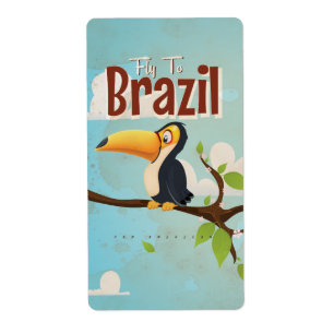 Etiqueta Póster de viaje vintage Toucan vuela a Brasil