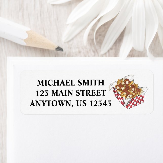 Etiqueta Poutine Quebec Canadá Alimentos canadienses Fries  (In situ)