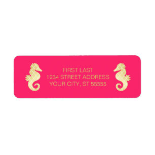 Etiqueta Preppy Beach Seahorse Boda de Oro Rosa